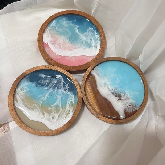 Coaster teakwood resin tatakan gelas kayu jati aesthetic custom