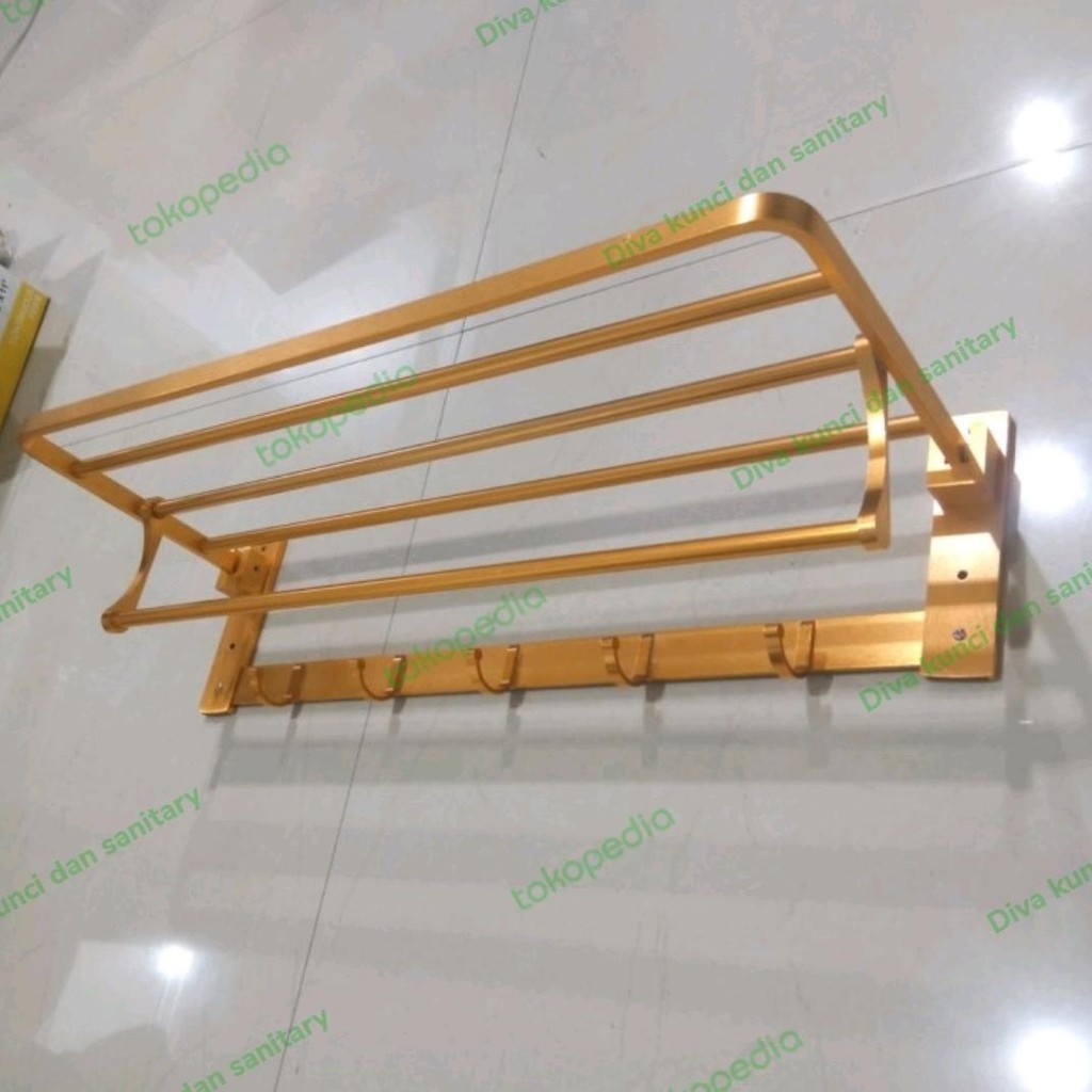 Gantungan handuk 5 baris gold lipat / rak handuk gold