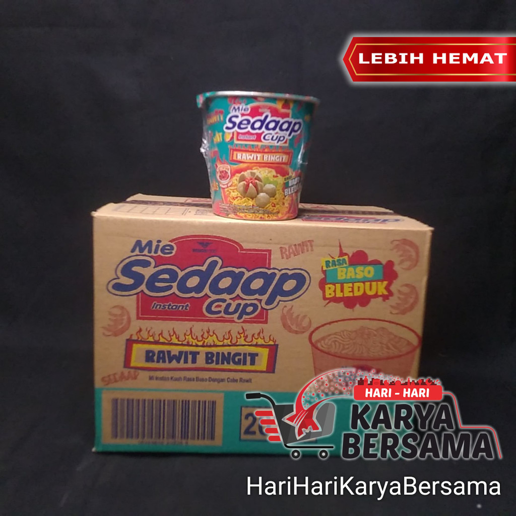 

MAKANAN MI INSTAN MIE SEDAAP SEDAP CUP RAWIT BINGIT BASO BLEDUK PER KARTON ISI 12'S X 77GR