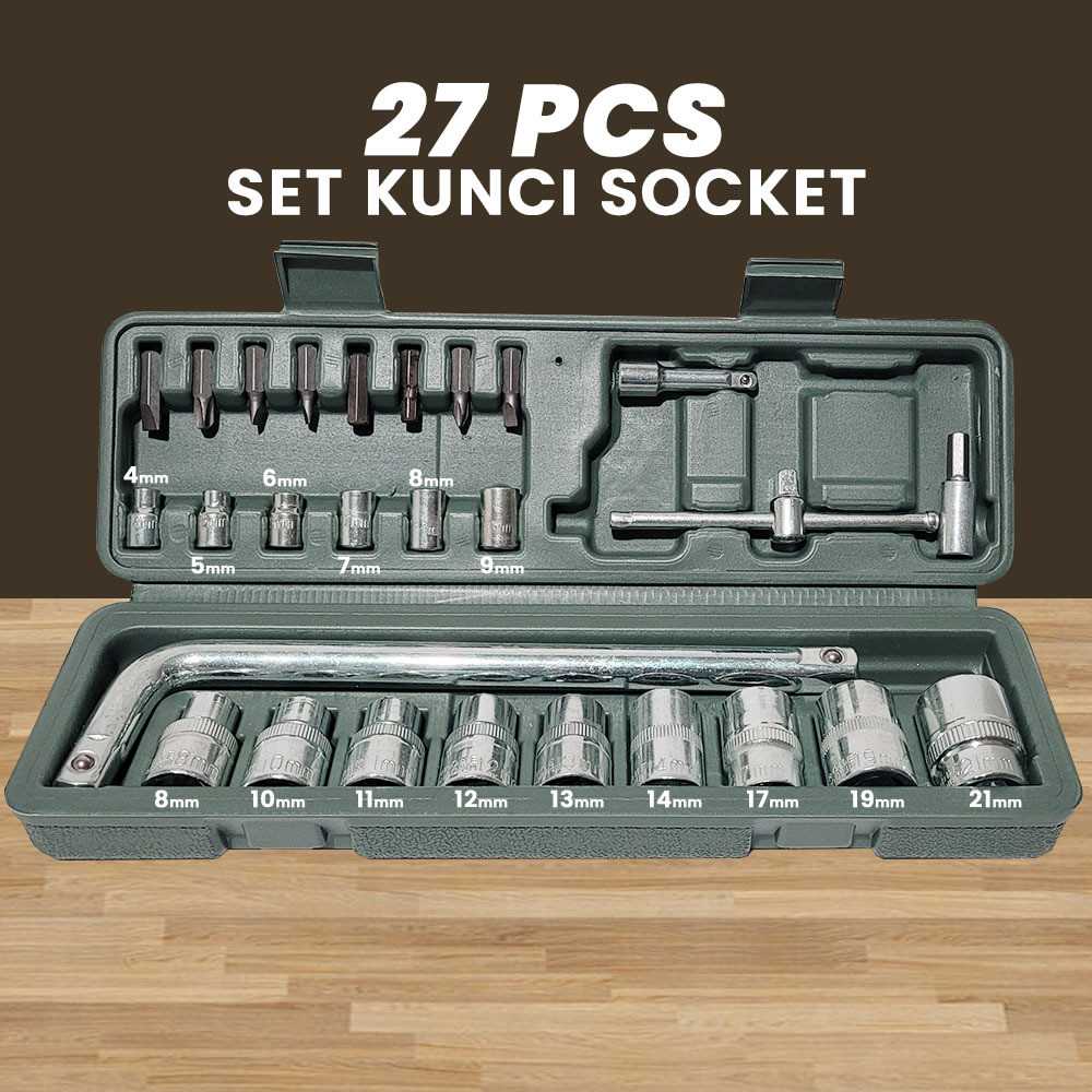 Kunci Sock / Socket / Shock / Sok Wrench 27 Pcs , kunci 40 , kunci 10 , kunci 46 , kunci 19 , obeng 