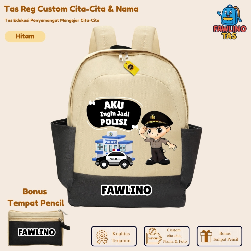 Tas Ransel Anak Laki-Laki TK SD Custom Nama Tema Polisi | Tas Sekolah Profesi Impian | Edukatif Coco