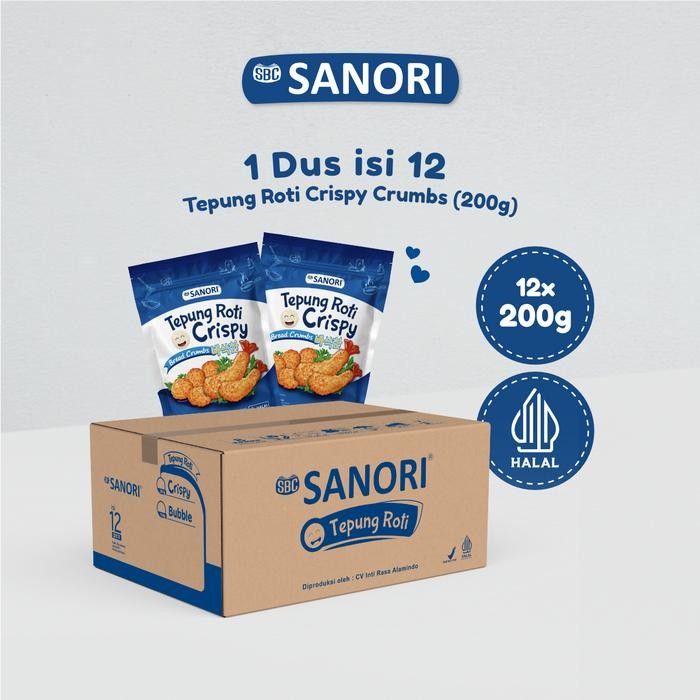 

PROMO! SBC SANORI - Tepung Roti Crispy Crumbs Kardus isi 12 Pouch 200gr Food Bahan Baking