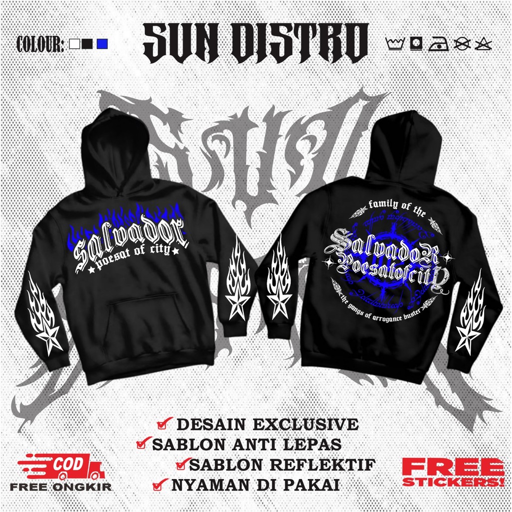 HOODIE NETRAL REFLEKTIF SALVADOR POESAT OF CITY HOODIE DISTRO NETRAL - HOODIE NETRAL MENYALA TEBARU 