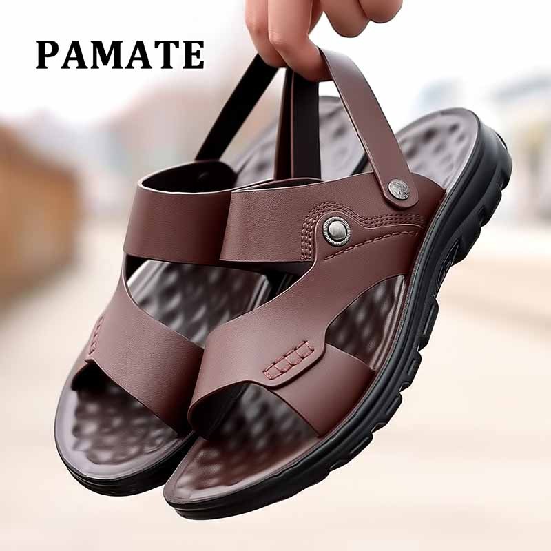 Sandal Pria Sol Tebal Anti-Slip Kulit Sapi Sepatu Pantai Santai Sandal Dua Fungsi