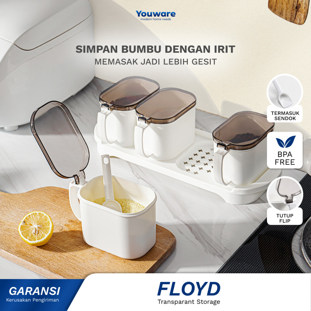 Youware - Floyd Wadah / Tempat Bumbu Dapur Set Gula Garam Aesthethic BPA Free