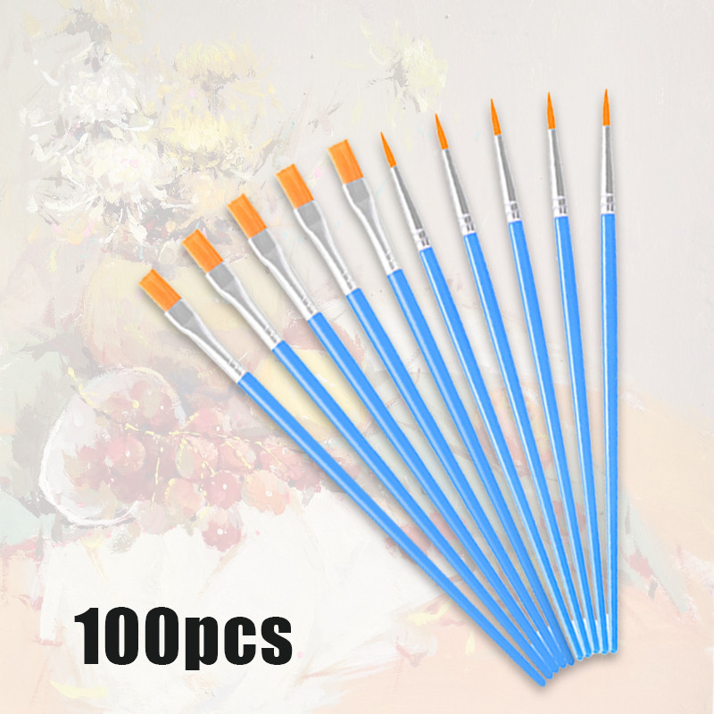 

100pcs Kuas Lukis Akrilik Bulu Nilon Cat Air/ Minyak Set Paintbrush Ujung Pointed Dan Flat - Artist Paint Brush