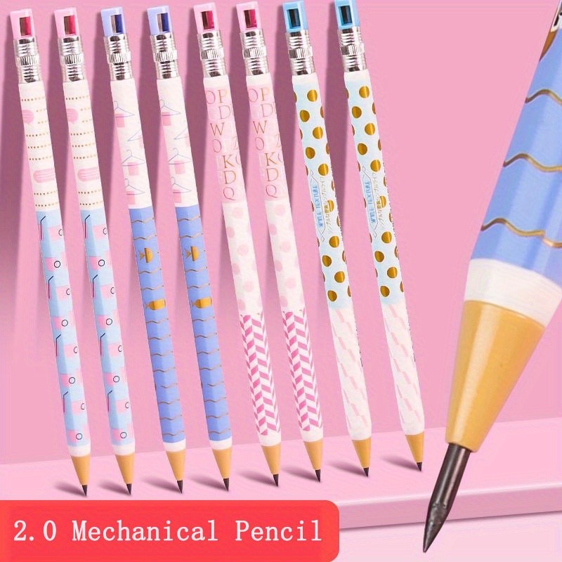 

8pcs Cute Cartoon Mechanical Pencils 2.0mm with Refillable Black Lead & Sharpener - Smooth Writing, Hexagonal Grip