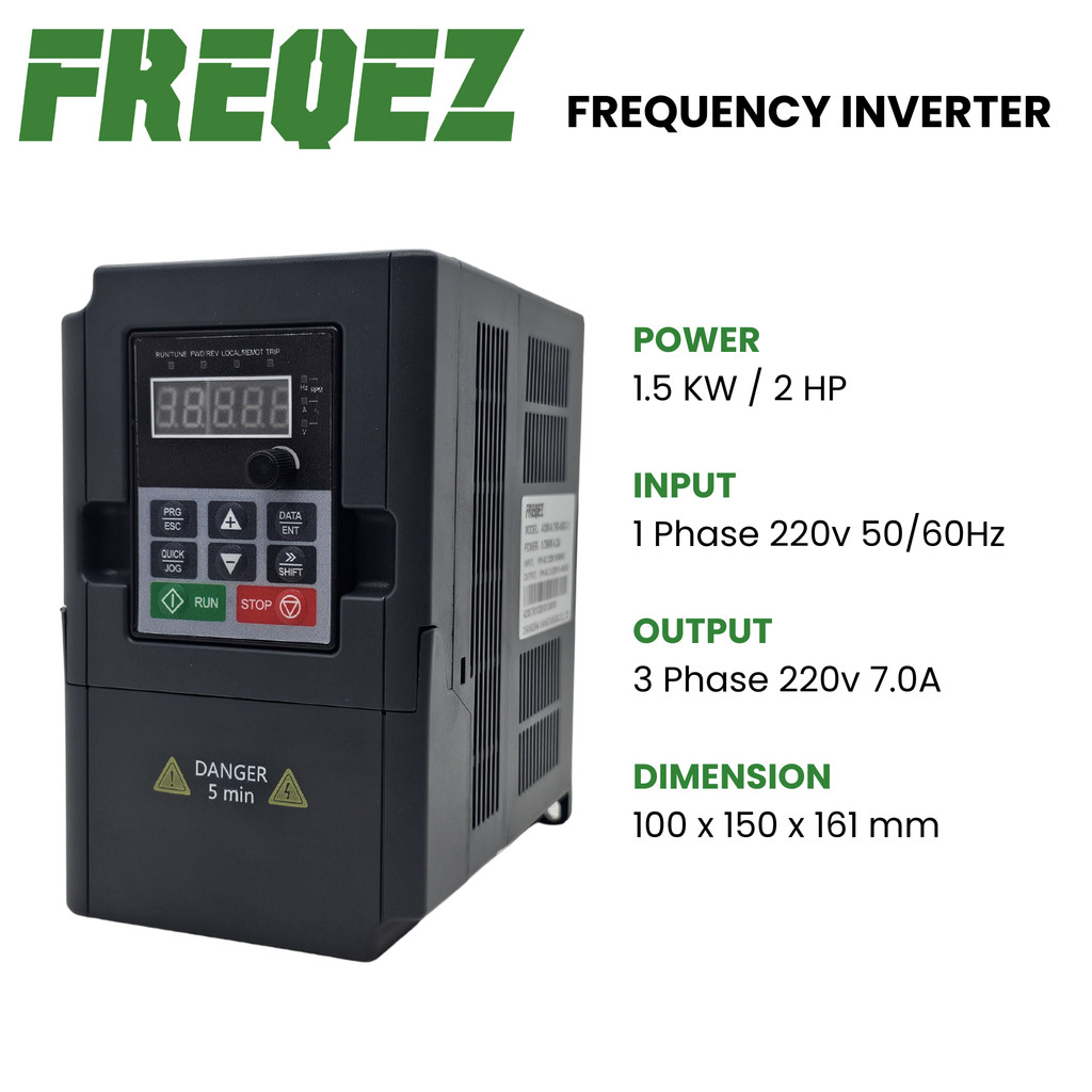 INVERTER VFD 1.5KW / 2HP Input 1phase 220V Output 3phase 220V Variable Frequency Drive FREQEZ