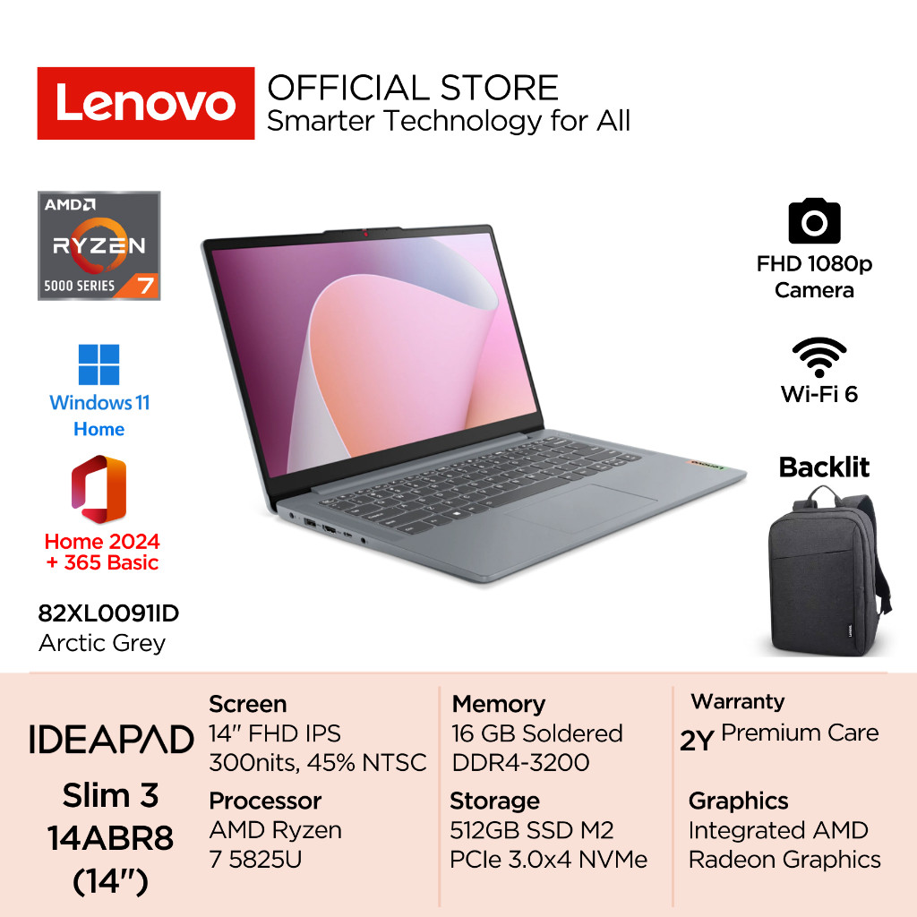 Lenovo IdeaPad Slim 3 14ABR8 AMD Ryzen 7 5825U Win11 16GB 512GB SSD 14" FHD IPS 45% NTSC Antiglare I