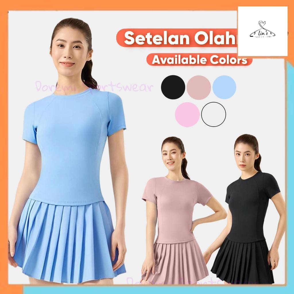 Outfit olahraga Setelan Padel Tennis Olahraga Wanita T-Shirt + Rok Celana Olahraga Wanita K9 dan SK9