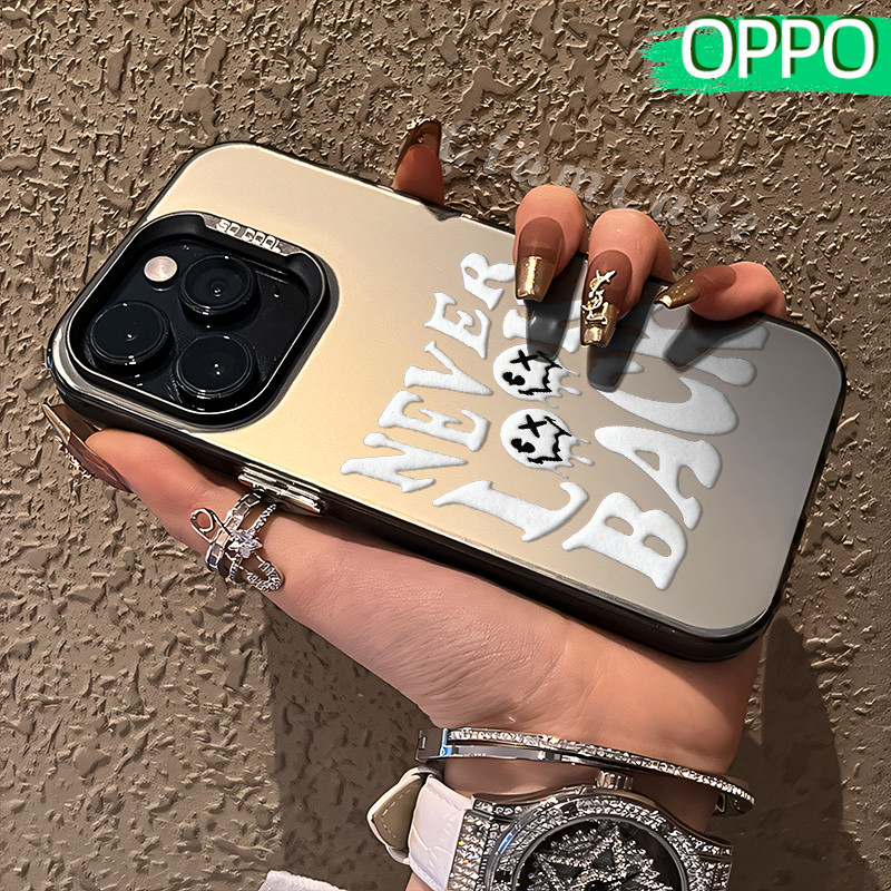 Simple Letters Glossy Hologram PC Case OPPO A18 A57 A16 A15 A17 A60 A3x A3s A5s A54 A53 A12 A31 A58 