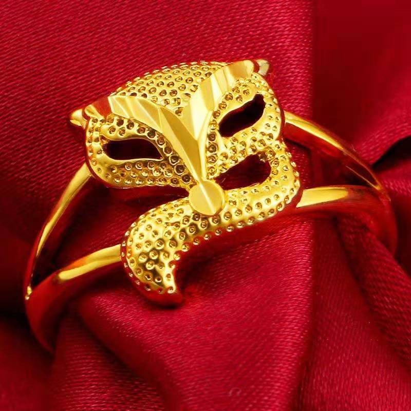 Cincin emas pasir Vietnam emas imitasi rubah, peri rubah emas asli berlapis kuningan cincin wanita y