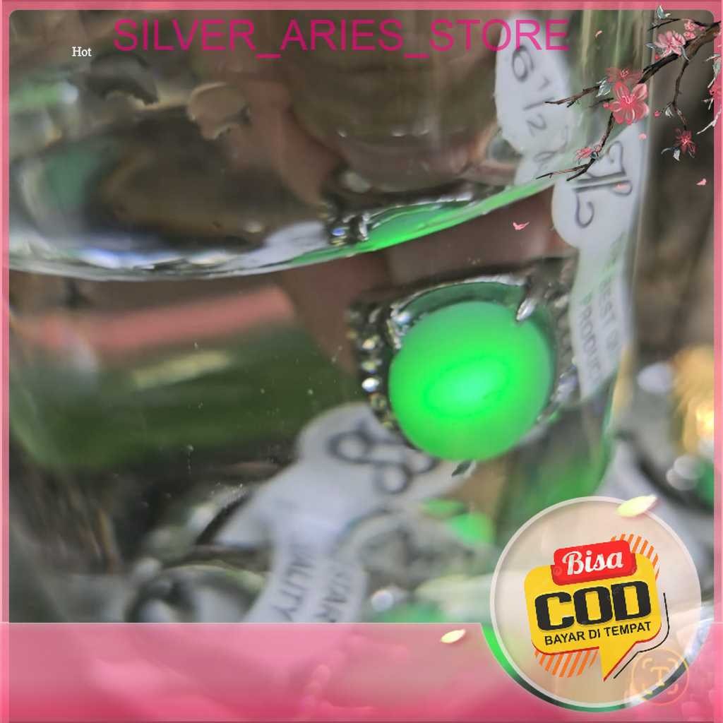 Silver Aries. Cincin Hijau Jambrud Sulap nyala dalam air, Ring Titanium Stainless Steel Anti Karat A