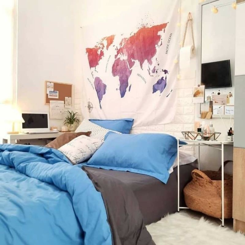 BEDCOVER SAJA POLOS KOTAK HITAM AESTEHTIC TWO TONE ukuran 200x230  140x230 MURAH