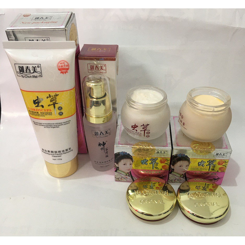 PAKET CREAM PENCERAH WAJAH YU CHUN MEI 4IN1 CORDYCEPS MENCERAHKAN