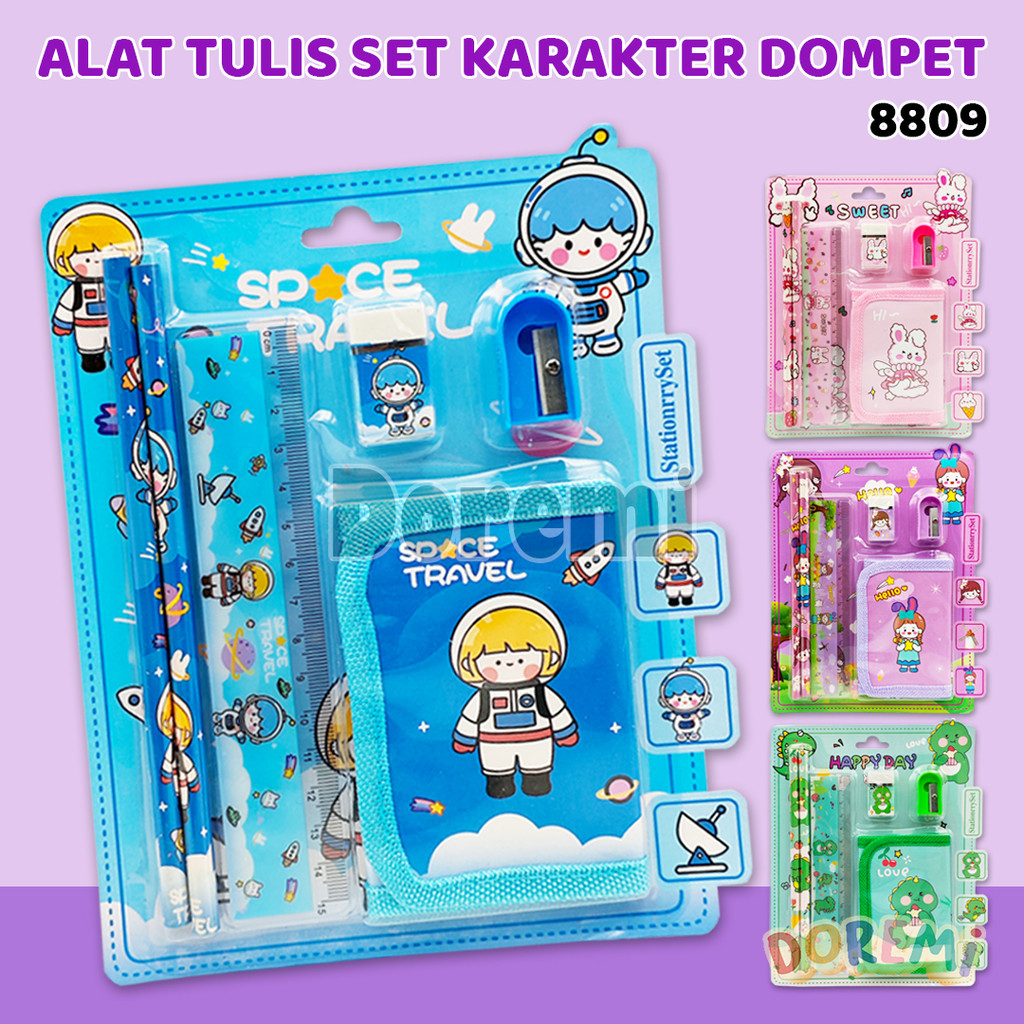 

DOREMI Alat Tulis Set Karakter Dompet Pensil Penggaris Penghapus Rautan Perlengkapan Sekolah Anak