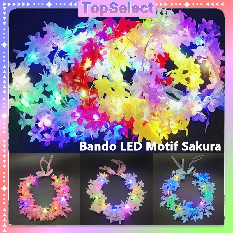 Ikat Bando Bunga Led / Bandana Bunga Sakura Lampu / Bando Motif Sakura