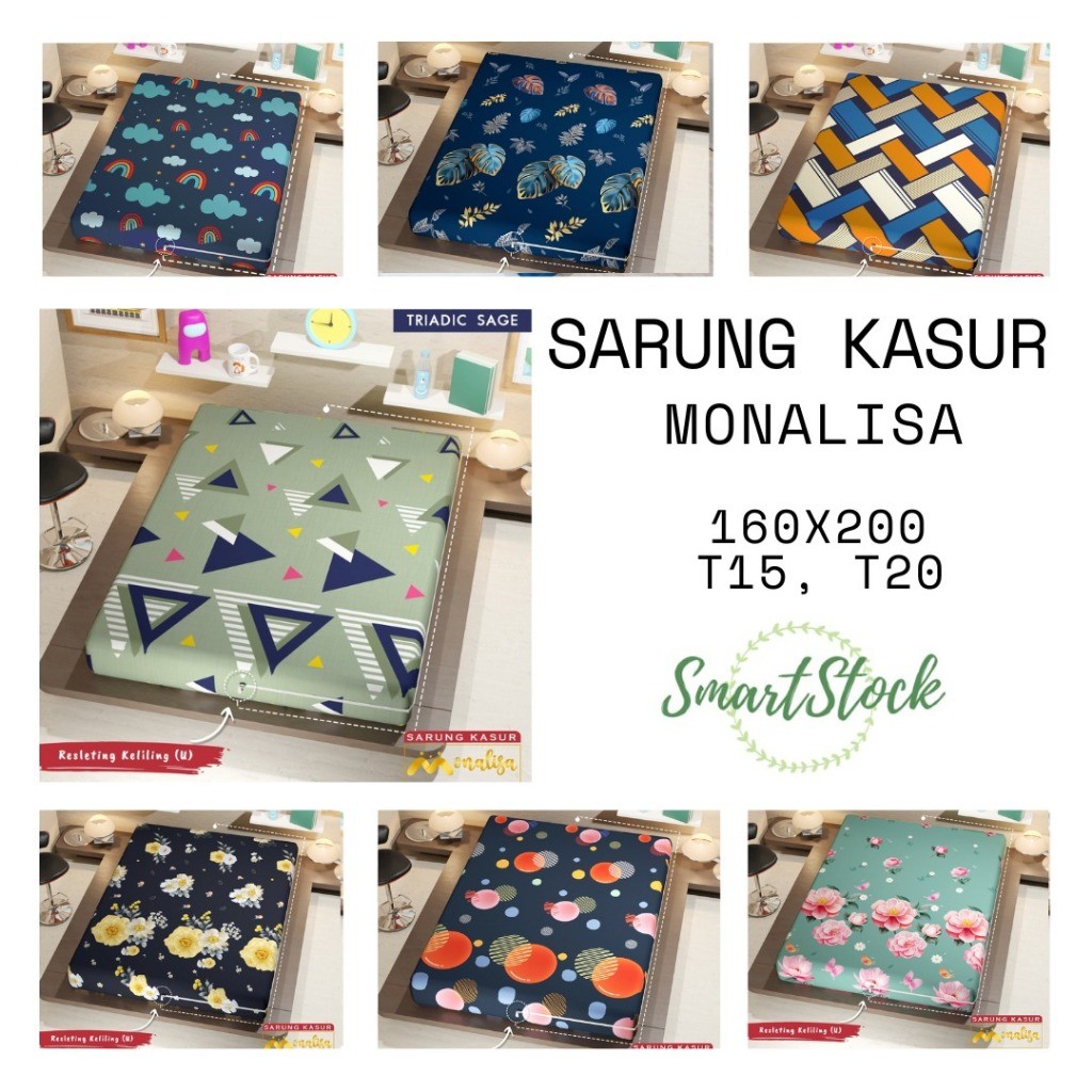SS Sarung Kasur Busa Monalisa 160 160X200X20 160X200X15 Tinggi 20 15 cm Sprei Resleting Motif