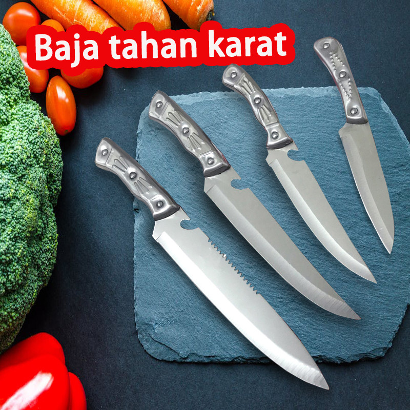Set Pisau Dapur Awal 4 Potong (Pisau Sayur + Pisau Pengupas + Pisau Pemotong) — Tajam dan praktis, n
