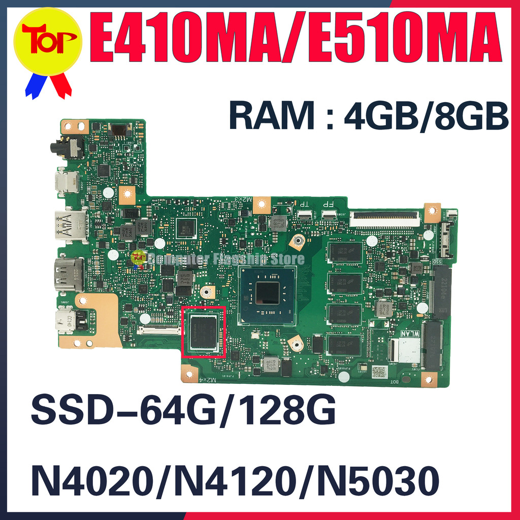 E410MA Laptop Motherboard For Asus E410 E510M E410MAS E510MA Mainboard with N4020 N4120 N5030 4G/8GB