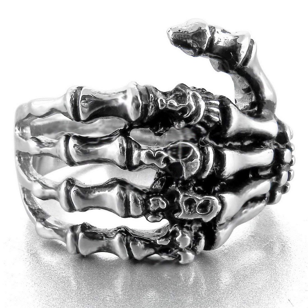 Vintage Skeleton Gothic Rings for Men Silver Colour Hand Bone Punk Couple Ring Women Hip Hop Creativ
