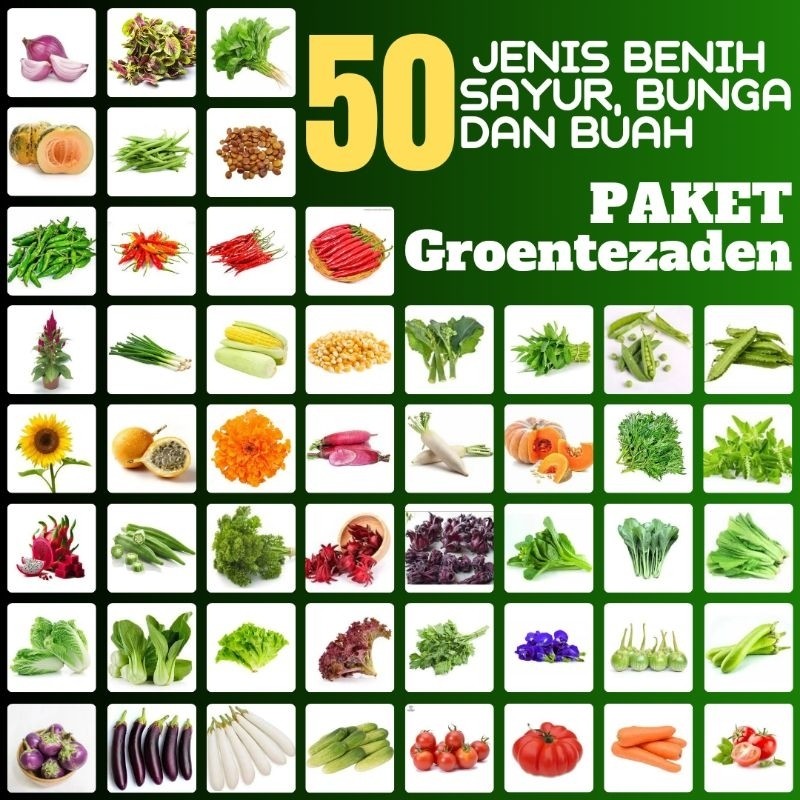 tnv -  Paket 50 Jenis benih bibit biji sayur, bunga dan buah