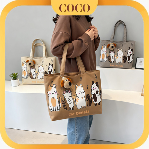 Tas Selempang Kartun Lucu / Tas Tangan Kucing / Tas Tangan Wanita Model Korea / Tas Selempang Kanvas