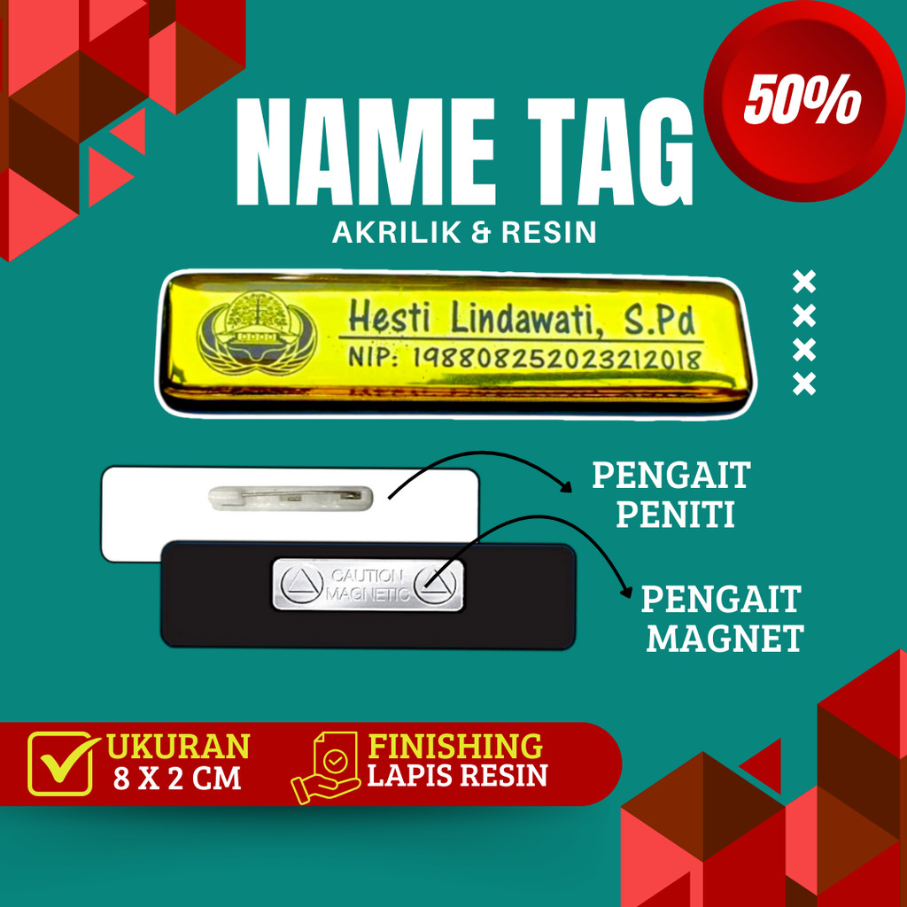 Name Tag Nama Dada Nama Dokter Akrilik Magnet Peniti Gold Silver