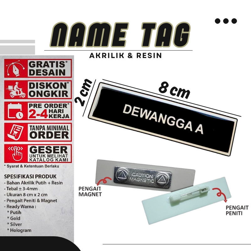 Name Tag Nama Dada Nama Dokter Akrilik Magnet Peniti Gold Silver