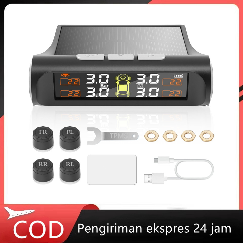 AutoEx Gear Store 【Barang Spot】Sistem Monitor Tekanan Ban Mobil TPMS Nirkabel HD Solar Charge dengan