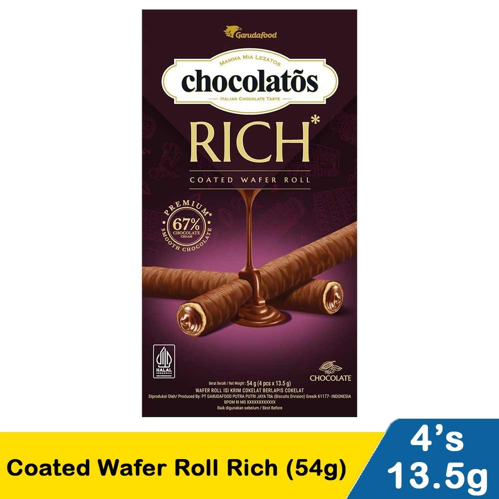 CHOCOLATOS COATED WAFER ROLL RICH 54g