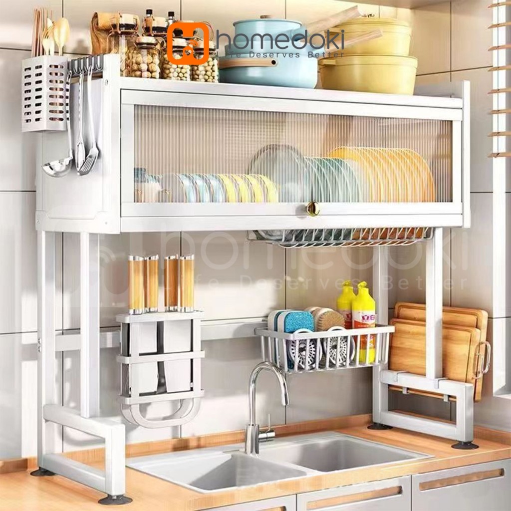 CASAKITA Homedoki Rak Piring Wastafel Stainless/Rak Piring Tertutup/Rak Piring Minimalis/Rak Piring 