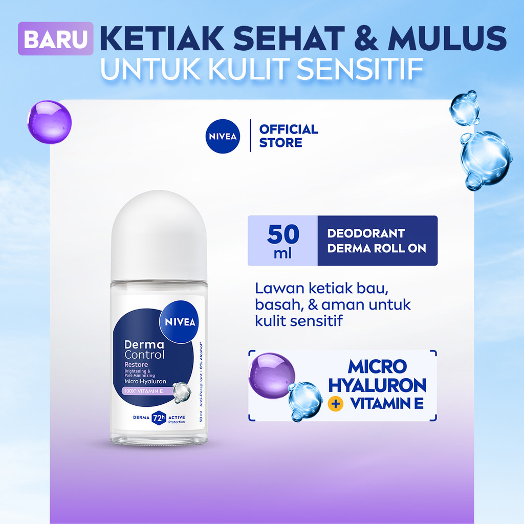 NIVEA Deodorant Roll On Derma Control Restore 50ml - Deodoran wanita skin barrier memperbaiki kulit 