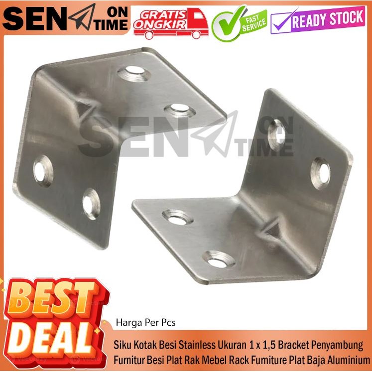 Siku Kotak Besi Stainless Ukuran 1 x 1,5 Bracket Penyambung Furnitur Besi Plat Rak Mebel Rack Furnit