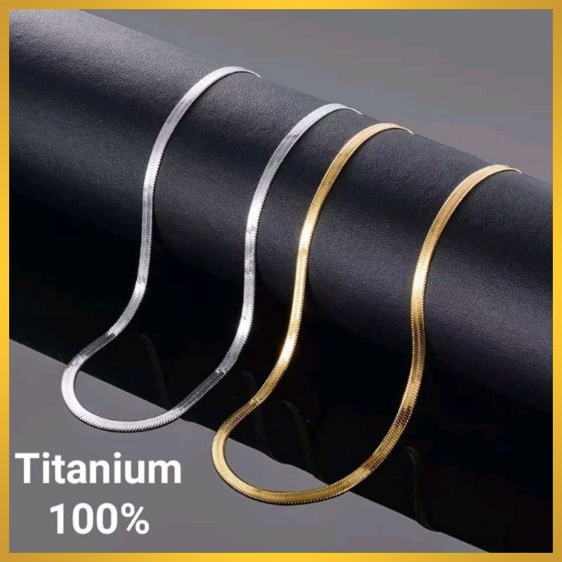 Kalung Titanium Model Gepeng Emas dan Silver Pria dan Wanita