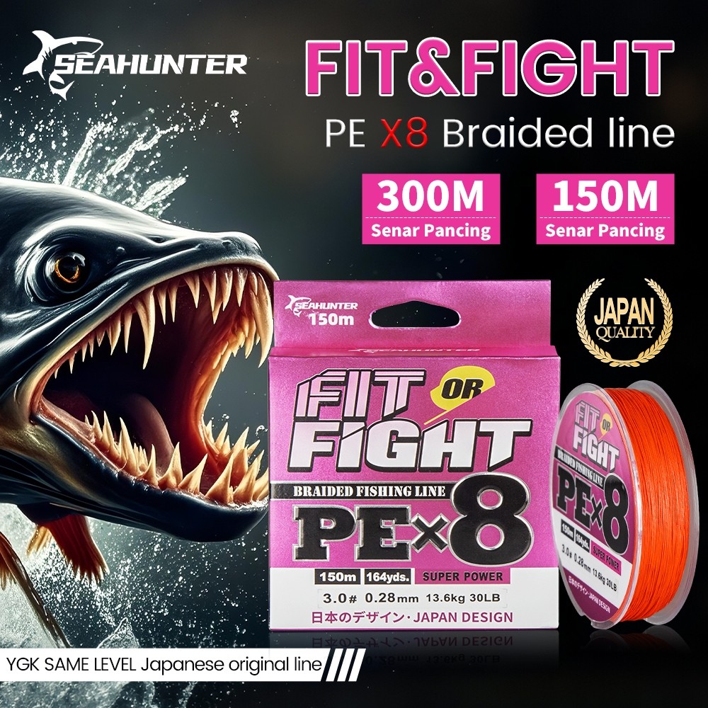 DEVANUJA Senar Pancing PE X8 150M&300M SEAHUNTER Fit&Fight Senar PE kuat Benang Pancing 300 Meter, T