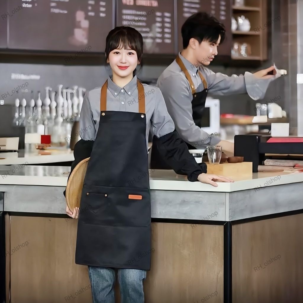 Apron Bahan DRILL Celemek Barista Korean Syile Pria Wanita Apron Barista Celemek Dapur
