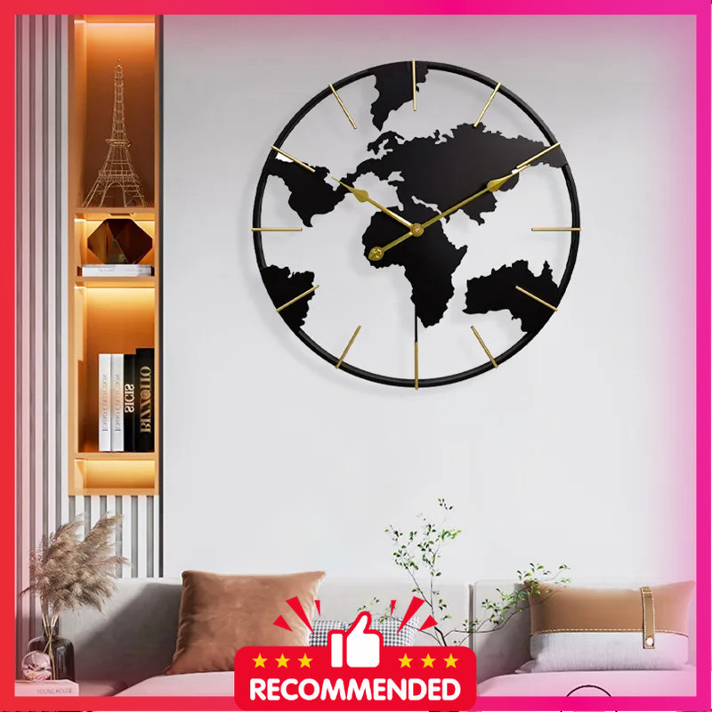 OUGWA Jam Dinding Besar Globe Design Iron Silent Movement 60cm - OG-55
