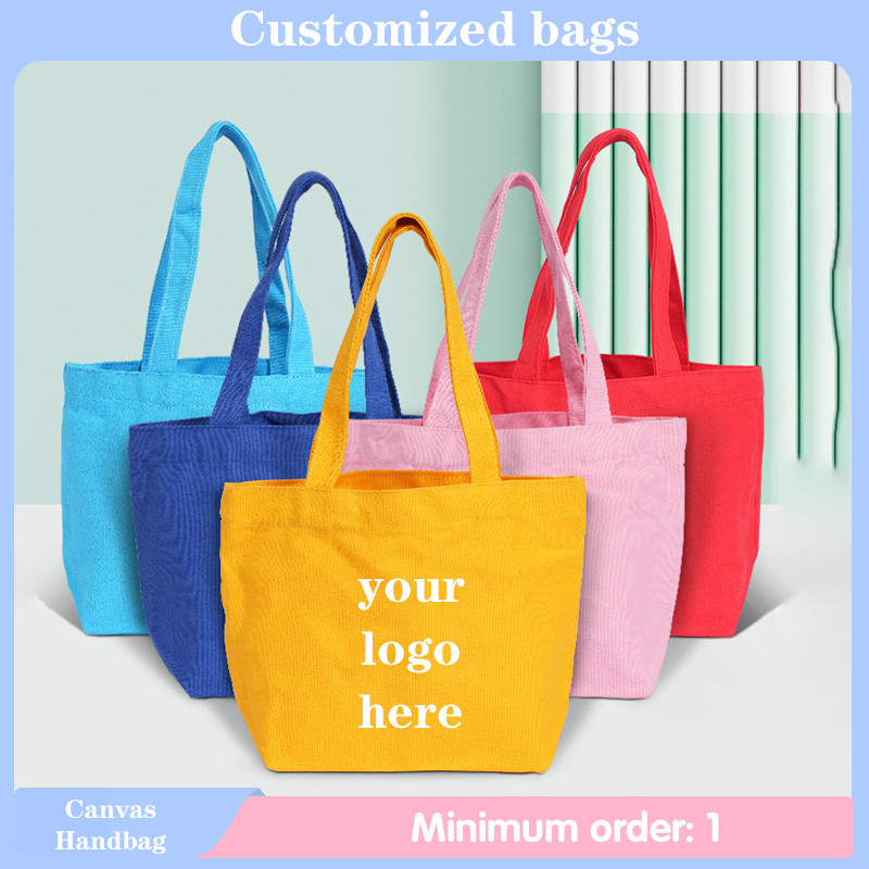 Custom Personalized Solid Color Cotton Shopping Canvas Bag Women Printing Foldable Reusable Travel P