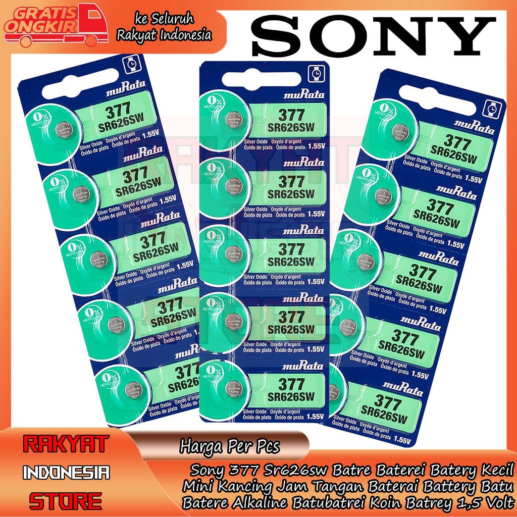 Sony Batu Batere Batre 377 Sr626sw Baterei Batery Kecil Mini Kancing Jam Tangan Baterai Battery Alka