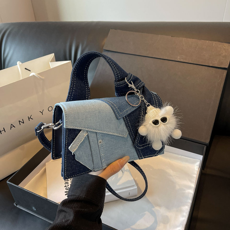 New denim handbag for women, patchwork crossbody bag