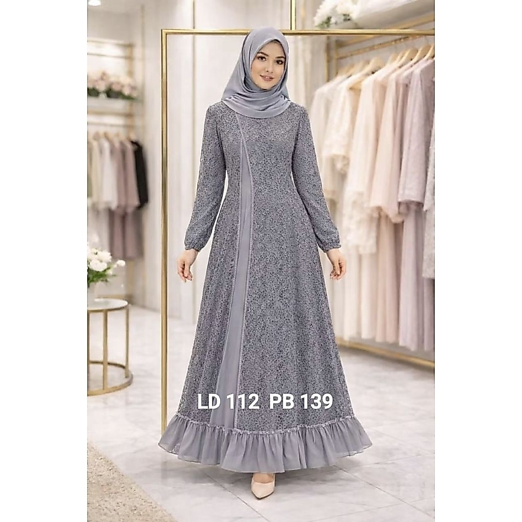 Gamis midi katun bolong Najwa, gamis midi katun bordir, gamis midi biyonse Najwa, gamis Crespo, gami