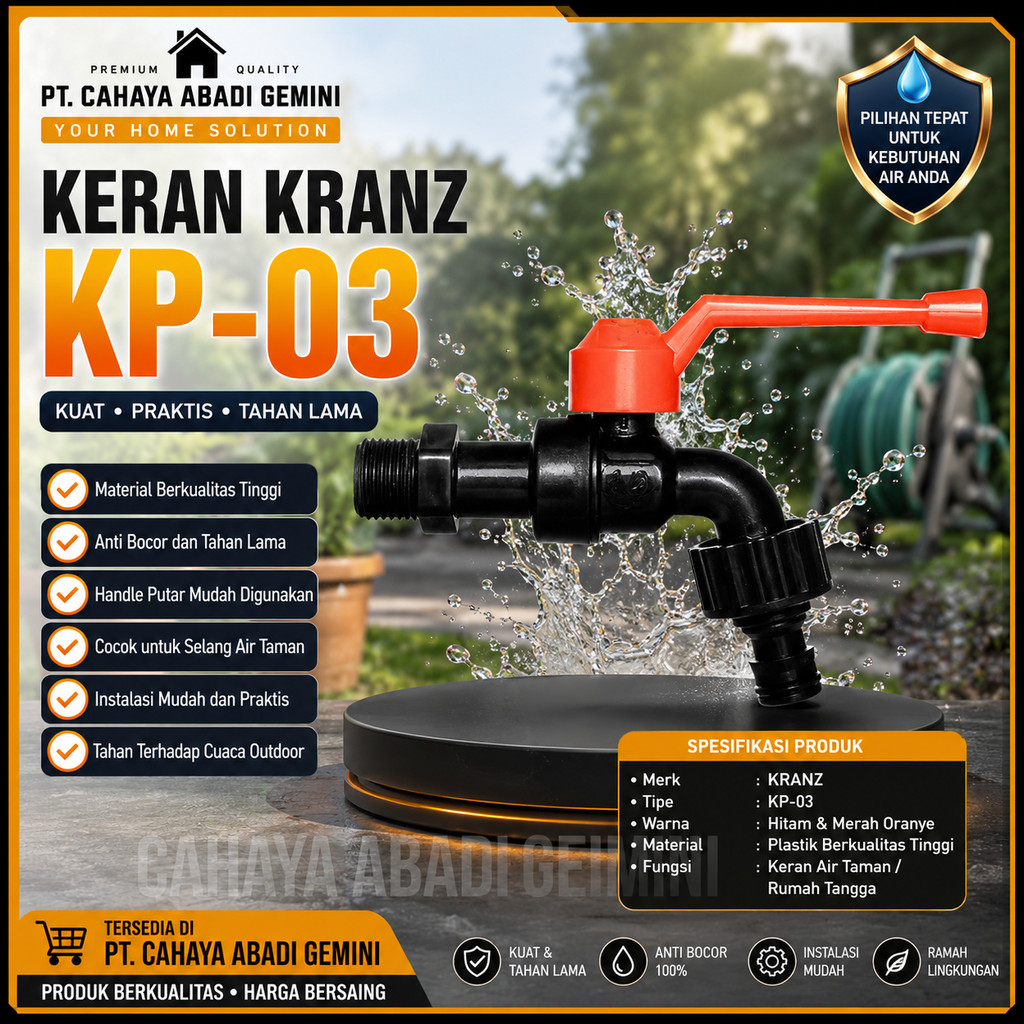 Keran Plastik KRANZ KP-03 1/2" / Kran Air Engkol KRANZ KP03 / Keran Tembok PVC KP 03 Kranz 1/2in