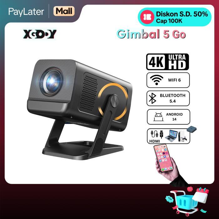 XGODY Gimbal 5 GO Smart Proyektor LCD - Android 14 - 720P - Auto Keystone Speaker - Netflix - YouTub