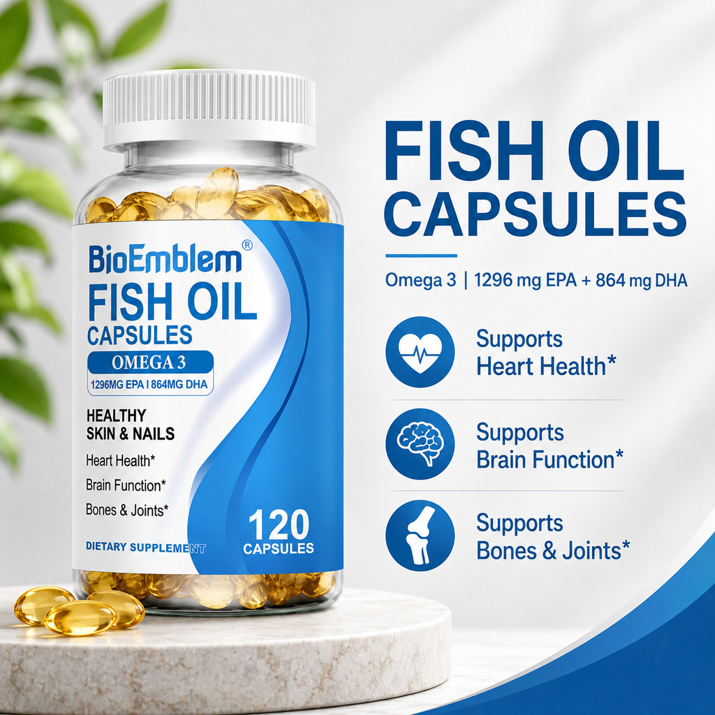 Omega 3 Fish Oil EPA DHA BioEmblem 120 Kapsul - Minyak Ikan 1296mg EPA + 864mg DHA untuk Jantung dan