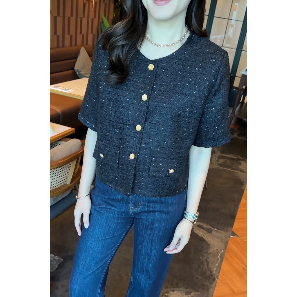 HAKANA BRENA blazer tweed - outer blazer tweed lengan pendek wanita