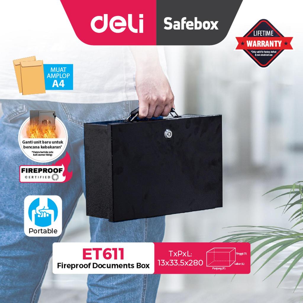 Deli Safe Box Document Box / Kotak Dokumen & Uang Anti Maling Anti Bobol ET611 Fire Proof Brankas
