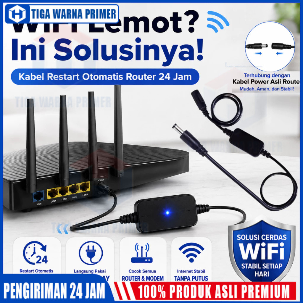 Kabel Auto Restart Modem Router 24 Jam Nonstop – Otomatis Reset WiFi Setiap Hari, Stabilkan Koneksi 