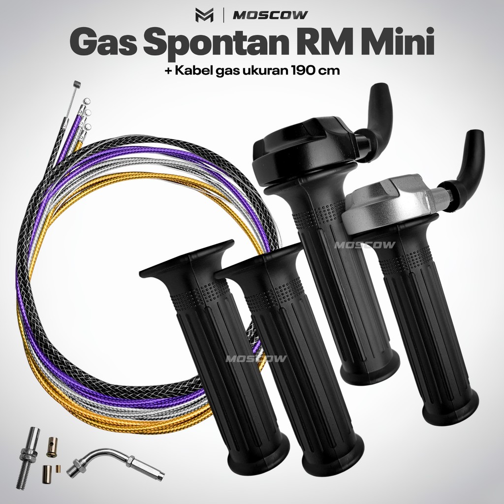 GAS SPONTAN RM MINI + KABEL GAS SERAT KARBON 190CM + HAND GRIP SET KIRI KANAN KARET LEMBUT GAS KONTA