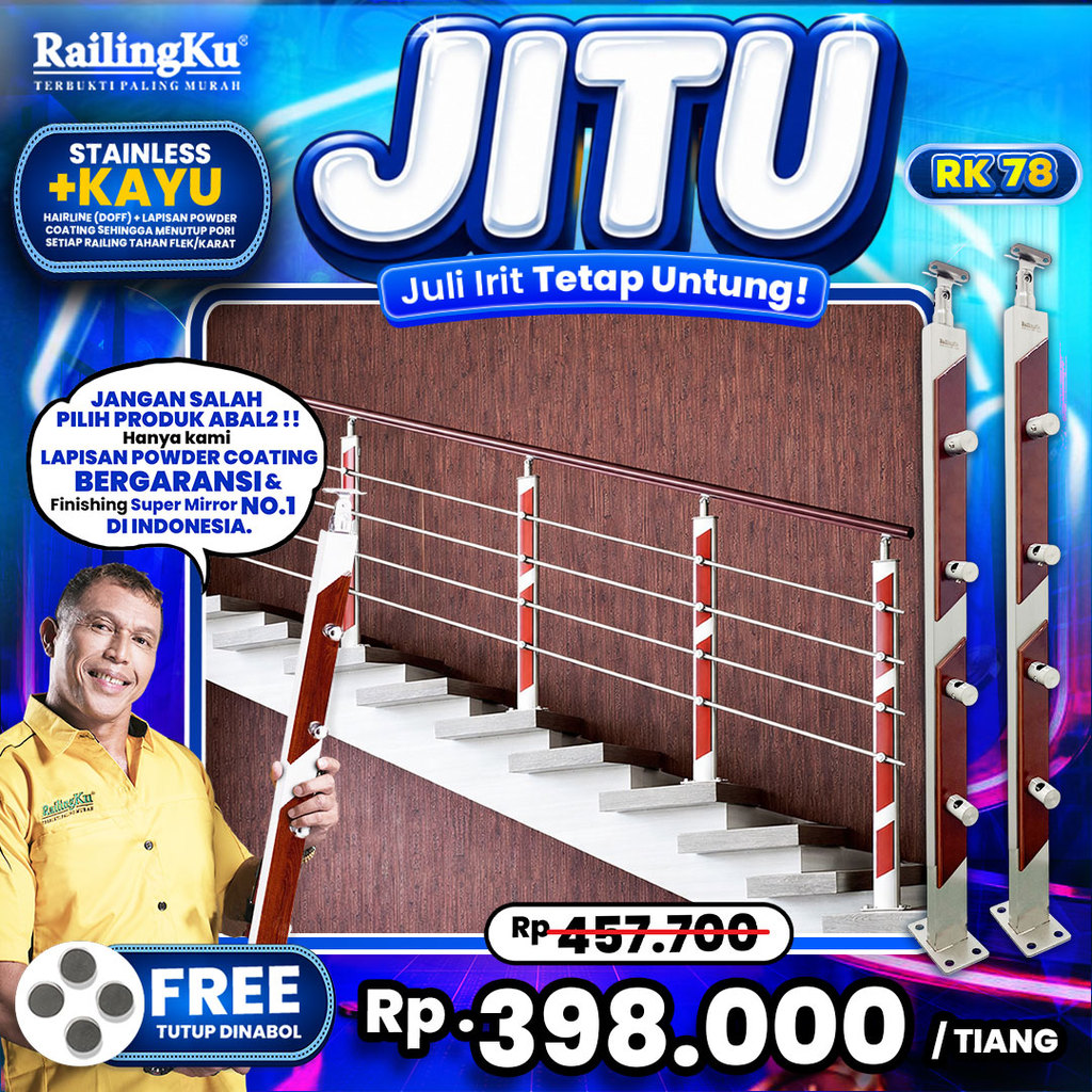 Railing Tangga Stainless Nature Desain Railingku [JITU] RK 78 Railing Anti Karat Free Penutup Dynabo